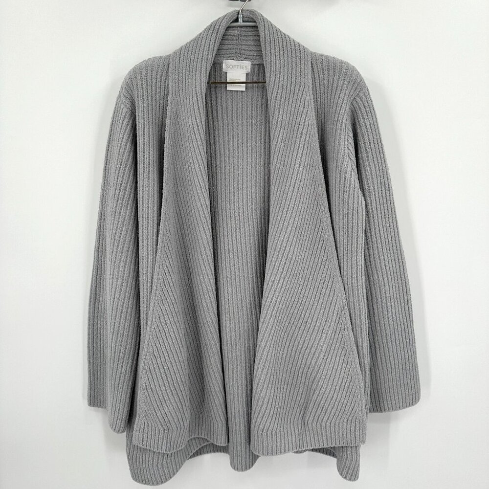 Softies Rib Chenille Drape Front Cardigan Gray size S/M